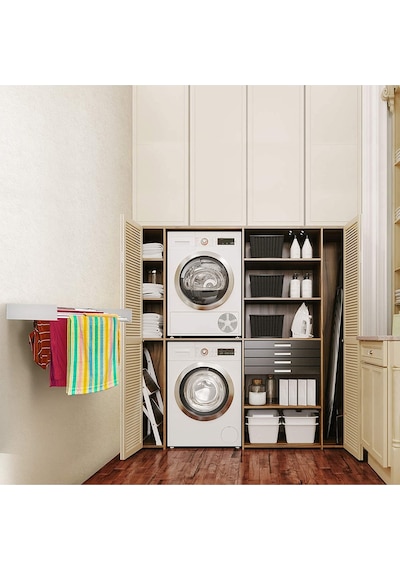 Design Kurutmalık Çamaşır Askısı - Duvara Monte, Katlanabilir Çamaşırlık - Beyaz-100cm Beyaz