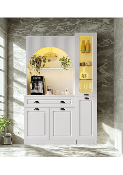 Lureo Nera Arch Gold Sağ Vitrinli Kahve Köşesi Led Aydınlatmalı Komple Mdf Premium Kahve Ünitesi Beyaz Lureo Nera Arch Gold Sağ Vitrinli Kahve Köşesi Led Aydınlatmalı Komple Mdf Premium Kahve Ünitesi Beyaz