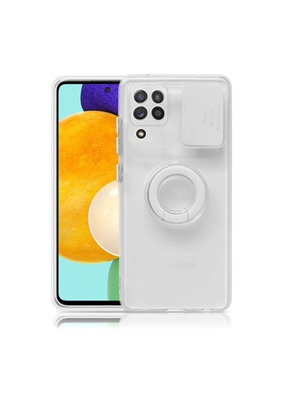 Sm Galaxy A12 - M12 - F12 Kılıf Sürgülü Kamera Lens Korumalı Yüzük Standlı Silikon Kılıf- 5775 Diğer