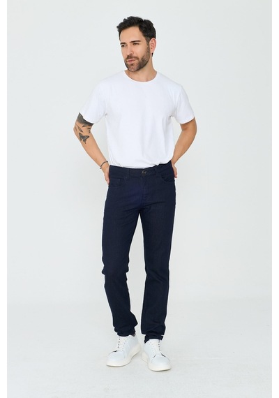 Lacivert Dynamic Fit Mikro Desenli Yazlık Kot Pantolon Laci