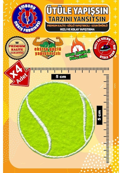 Ütü İle Yapışan Arma Yama, Tenis Topu 4 Adet Ütüyle Yapışan Nakış Dokuma Aplike Patch Diğer