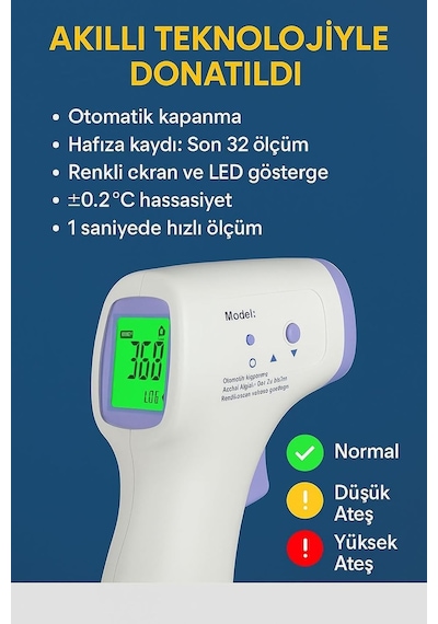 Orret Home Dijital Temassız Ateş Ölçer Hafızalı Tabanca Model Kızılötesi Termometre, Bebek, Çocuk, Kedi, Köpek, Oda, Yemek Ve Ortam Isısı Ölçer, Pilli Kullanım Piller Kutuya Dahil Değildir