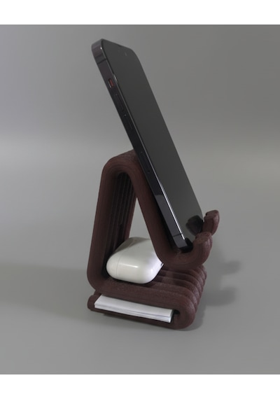 Masaüstü Kaymaz Taban Telefon Ve Tablet Standı - Kulaklık Ve Not Kağıdı Bölmeli-kiremit Kahverengi