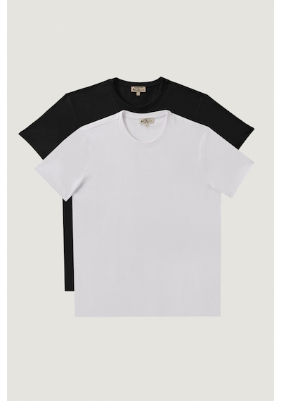 Ac&Co / Altınyıldız Classics Slim Fit Bisiklet Yaka Düz Erkek Tişört 2'li Siyah - Beyaz