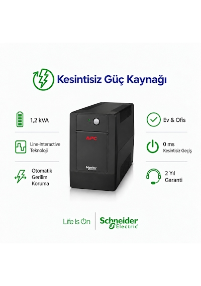 Apc Easy Ups Bvg1200ı-gr 1200va 650w Line Interactive Avr 4 Schuko Priz Kesintisiz Güç Kaynağı