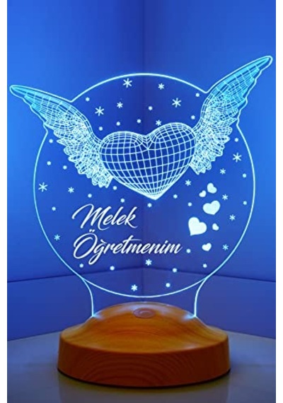 Hediye Öğretmenler Günü Hediyesi Öğretmen Hediyesi Kanatlı Kalp Kişiye Özel Led Lamba