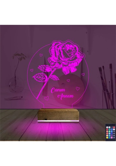 Luvivia Gül Canım Annem Kişiye Özel 3d Lamba - Masa Gece Lambası