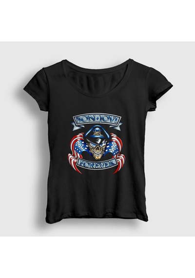 Presmono Kadın Forever Bon Jovi T-shirt Siyah