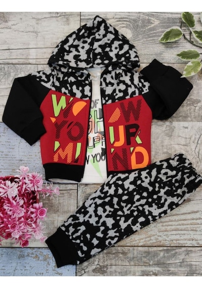 Mj Kids 3 Lü Kapşonlu Bebek Takımı Siyah