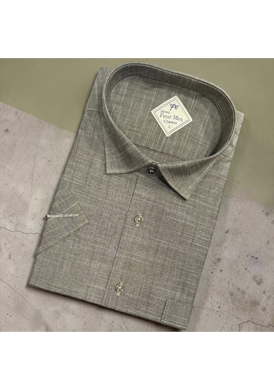 Eren Style Linen Keten Klasik %100 Cotton Kısa Kollu Terletmeyen Gömlek Haki