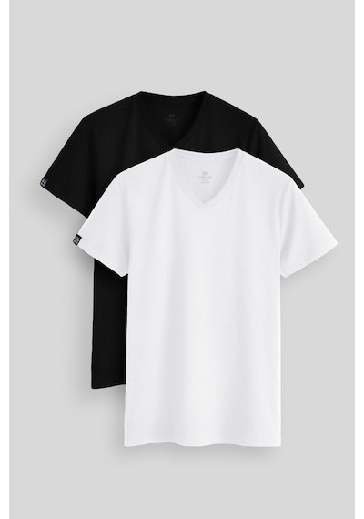 Tommylife Standart Fit Basic V Yaka 2li Paket Siyah-beyaz Erkek T-shirt - 87912 Siyah-Beyaz
