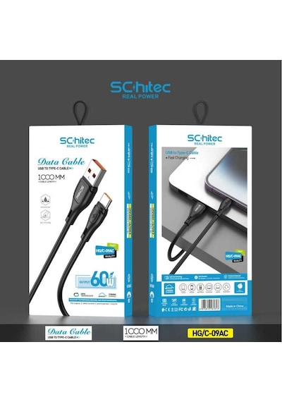 Schitec Usb-a To Type-c 60w Hızlı Şarj Ve Data Kablosu 1m Siyah Hg/c-09ac