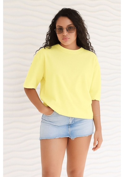 Benroma Düz Oversize Unisex Tişört Ycb5 Sarı