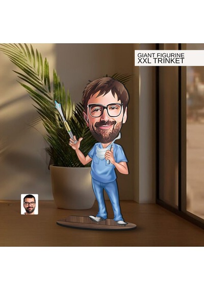 Bk Gift Kişiye Özel Diş Hekimi Karikatürlü Büyük Boy Ahşap Biblo-4 Arkadaşa Hediye , Sevgiliye Hediye, Kişiye Özel Biblolar
