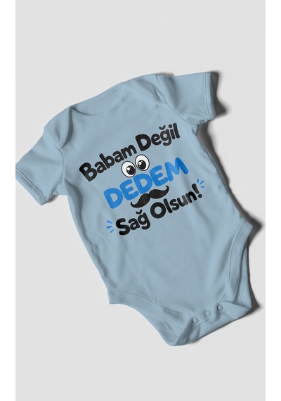 Morivokids Babam Değil, Dedem Sağolsun. Kısa Kollu Bebek Body %100 Pamuk Bebe Mavisi