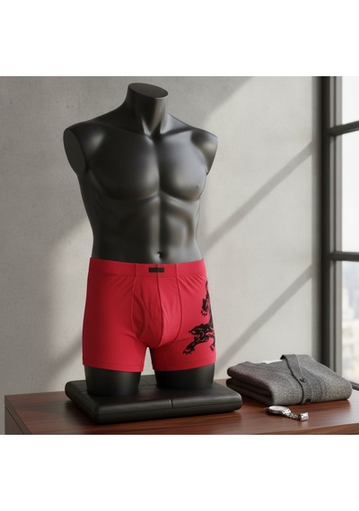 Bonbon Erkek Flok Panter Baskılı Kırmızı Renk Boxer Bb2766