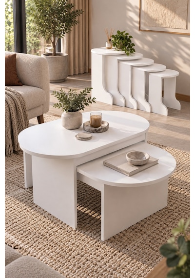 Sulorahome Orta Ve Zigon Sehpa Seti Beyaz 5'li Set