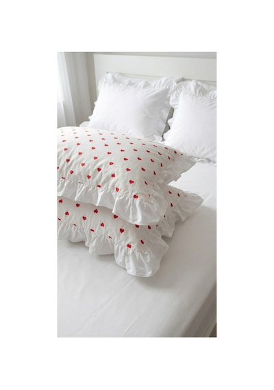 %100 Pamuklu Kalp Desenli Fırfırlı Yastık Kılıfı 2 Adet 50x70 Cm Kırmızı - 863747383 Kırmızı