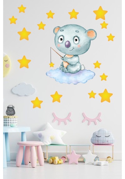 Sevimli Koala Ve Yıldızlar Çocuk Odası Duvar Sticker 60x60 Cm