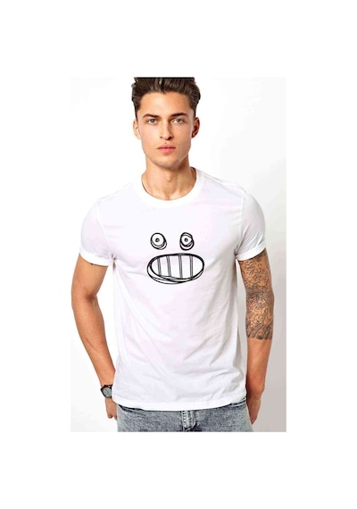 Smile Icon Baskılı Beyaz Erkek Tshirt