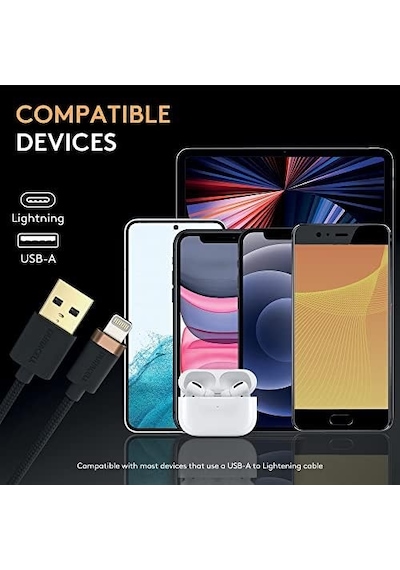 0,3m Lightning To Usb-a Örgülü Şarj Kablosu - Siyah