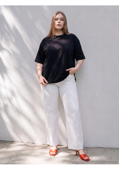 Lcw Curve Siyah Büyük Beden %100 Pamuklu Oversize Kadın Tişört