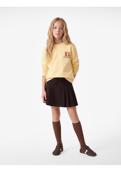 Koton Köpek Baskılı Uzun Kollu Bisiklet Yaka Şardonlu Sweatshirt Sarı 7wkg10536ak