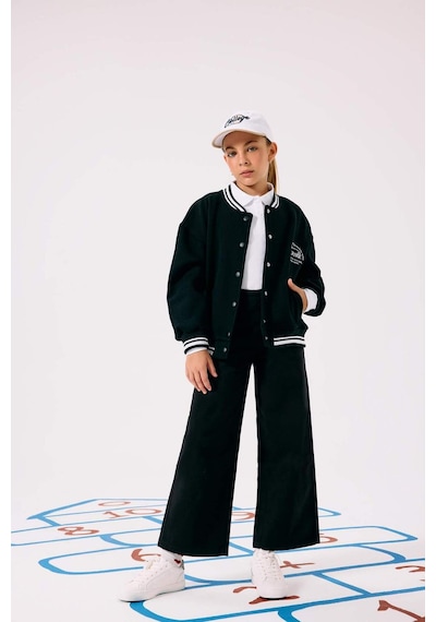 Defacto Kız Çocuk Okula Dönüş Slogan Baskılı Bisiklet Yaka Kalın Sweatshirt Kumaşı Hırka F2194a825aubk81 Siyah