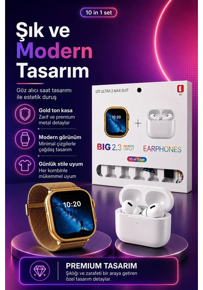 Dokunmatik Ekranlı Akıllı Saat Kablosuz Kulaklık Ve Aksesuarlarıyla Tam Set