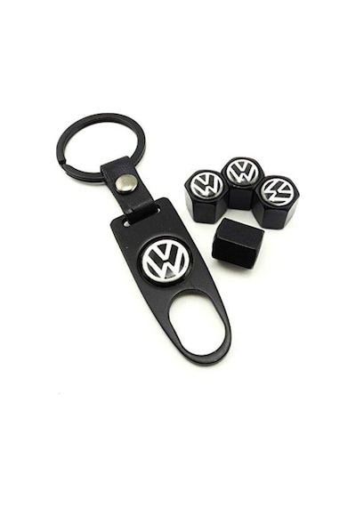 Volkswagen İle Uyumlu Logo Anahtarlık Seti, 4 Sibop Kapağı, Siyah