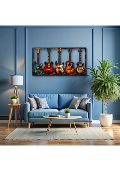 Beş Gitar - Metal Tablo - Dec0226 150 X 78 Cm Çok Renkli