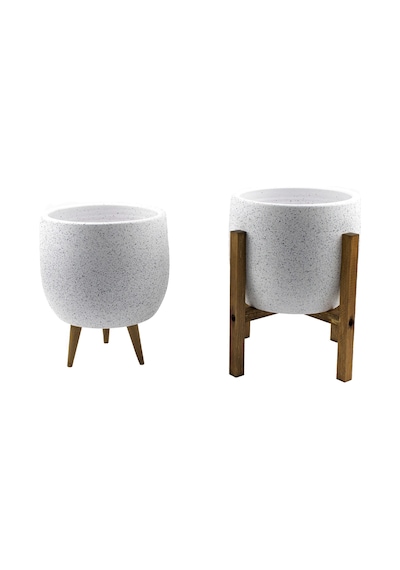Bitki Tasarımı Ev Dekorasyon Aksesuar Beyaz Granit Toprak Saksı Saksılık Salon Çiçeklik İkili Set 3 Ayaklı- 4 Ayaklı- 19 Cm