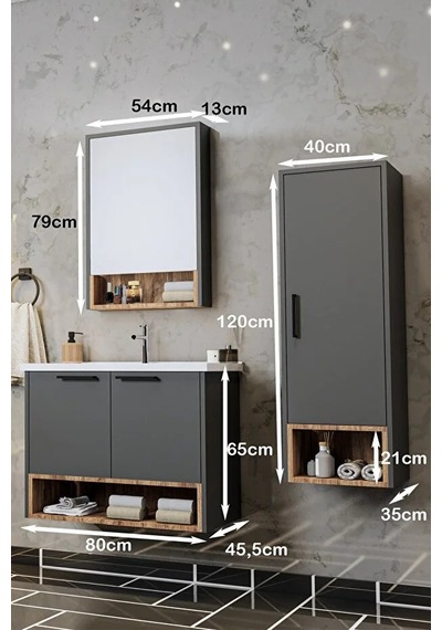Banyo Karanfil 80 Cm %100 Mdf Antrasit Lavabolu Banyo Dolabı Ayna Lavabo Boy Dolabı Antrasit Banyo Karanfil 80 Cm %100 Mdf Antrasit Lavabolu Banyo Dolabı Ayna Lavabo Boy Dolabı Antrasit