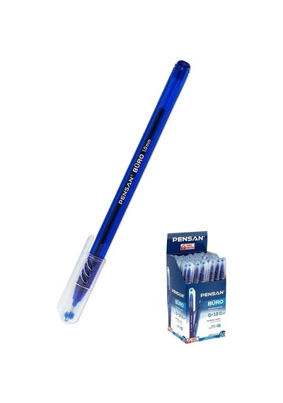 Mavi Tükenmez Kalem 1.0mm 1 Adet Pensan Büro Tipi Ballpoint Büro Plastik Kapaklı Tükenmez Kalem Mavi
