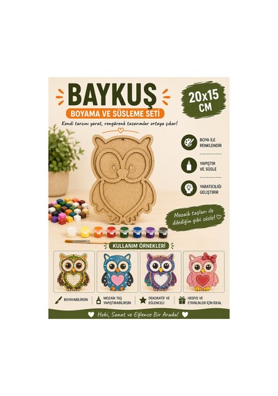 Katmanlı Baykuş Boyama Ve Mozaik Süsleme Seti 20x15 Cm
