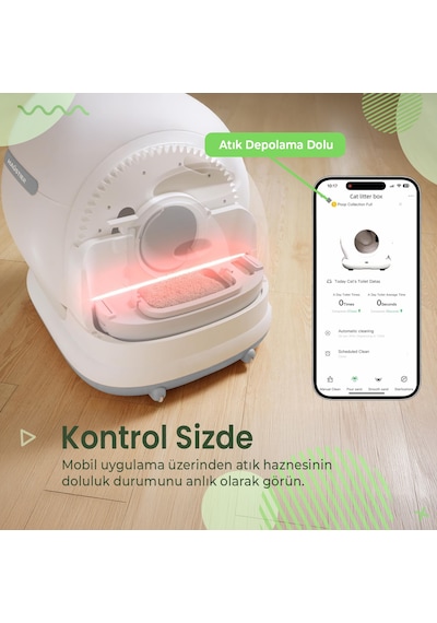 Haustier Cb001 Gri Akıllı Otomatik Kedi Tuvaleti, App İle Uzaktan Kontrol, 75lt Hazne, 7lt Çöp Haznesi, Ağırlık Sensörlü