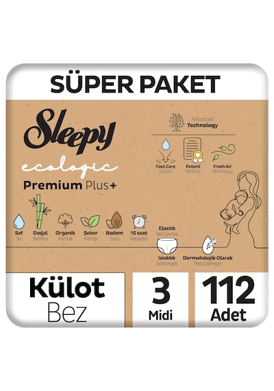 Sleepy Ecologic Premium Plus Süper Paket Külot Bez 3 Numara Midi 112 Adet