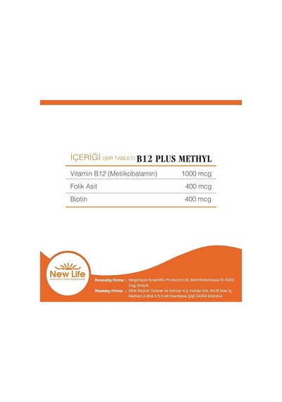 New Life B12 Plus Methylcobalamin 60 Tablet 3 Adet