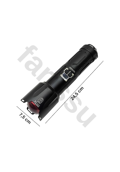 Everton Rt-t709 Profesyonel Fener - 4 Adet 18650 Model Pil Dahil - 10400 Mah Powerbank Siyah