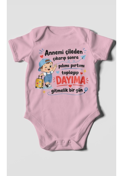 Morivokids Anneye Ve Dayıya Özel Kısa Kollu Bebek Body %100 Pamuk Zbn153-kk Koyu Pembe