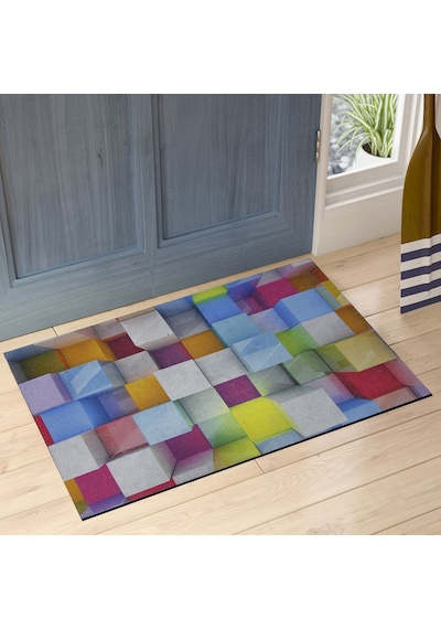 Cubes Baskılı Çift Taraflı Kauçuk Kapı Önü Paspası