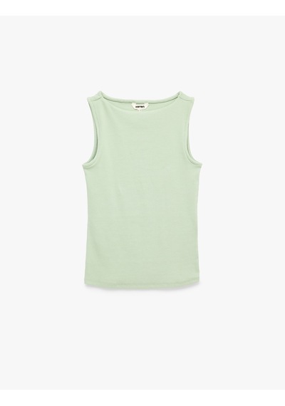 Koton Pamuklu Slim Fit Kolsuz Kayık Yaka Bluz Mınt 6sak10029ek Mint