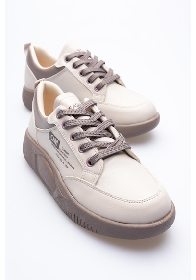 Mubiano Kadın Deri Sneaker Bağcıklı Spor Ayakkabı Bej Avelo Bej