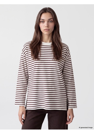 Lcw Modest Mürdüm Çizgili Oversize Kadın Sweatshirt Tunik