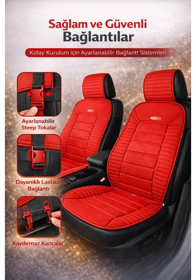 Honda Civic 2012-2015 Üniversal Vento Serisi 2 Parça Ön Oto Koltuk Minderi Kırmızı