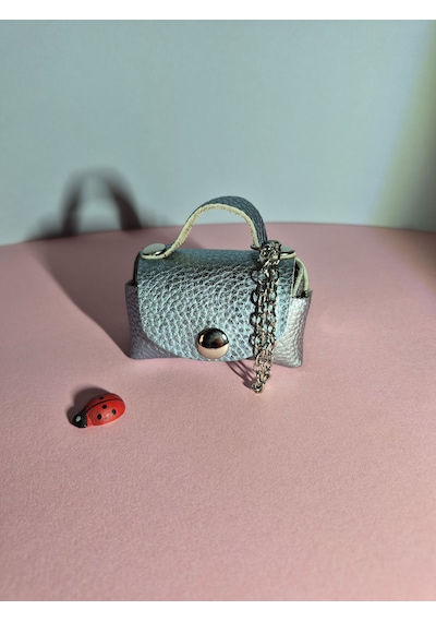 Gogo Charm Çanta Aksesuarı Mini Çanta Hakiki Deri Açık Mavi