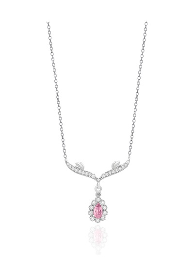 Silvera Telkari Pembe Zirkon Taşlı Sallantılı Damla Model Gümüş Kolye 925 Ayar St021 Gümüş