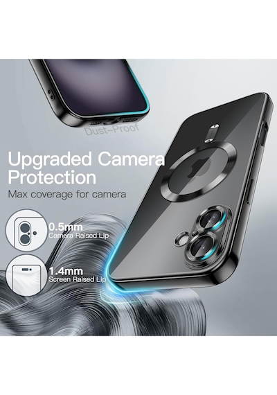 Teknomoda Apple iPhone 16 Kılıf Kamera Lens Korumalı Renkli Magsafe Şarj Uyumlu Şeffaf Silikon Siyah