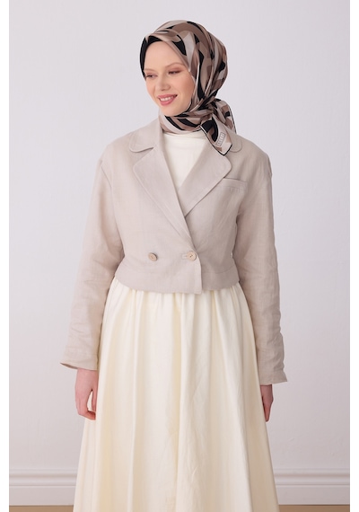 Belli Geometrik Desen İpek Twill Eşarp - 2026 İlkbahar-yaz T 4327 Vizon