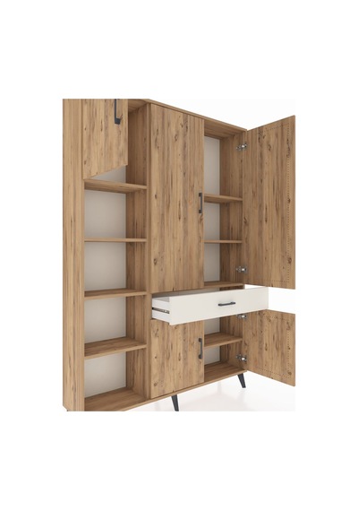 Arges Dolap 8 Raflı Tek Çekmeceli 5 Kapaklı 132x30x195 Çam-ça... Çam